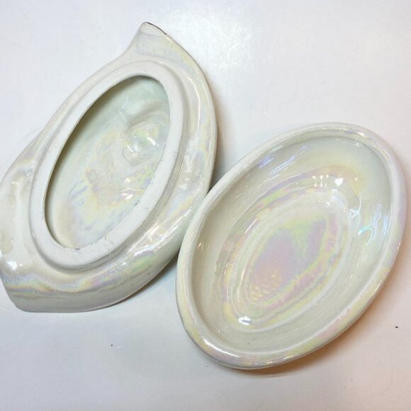 VTG Trinket Treasure Jewelry Ceramic Box with Mother of Pearl Glaze and Flowers - Picture 7 of 8